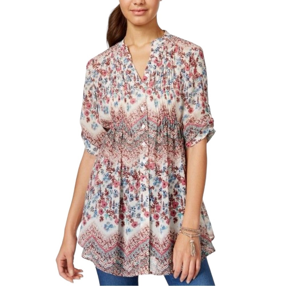 American Rag Pintucked Printed Blouse